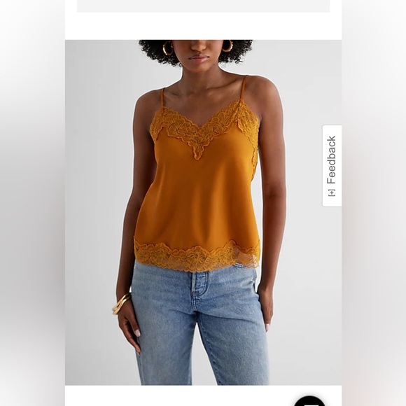 NWT Satin Lace Trim V-Neck Downtown Cami - mustard yellow - Picture 5 of 9